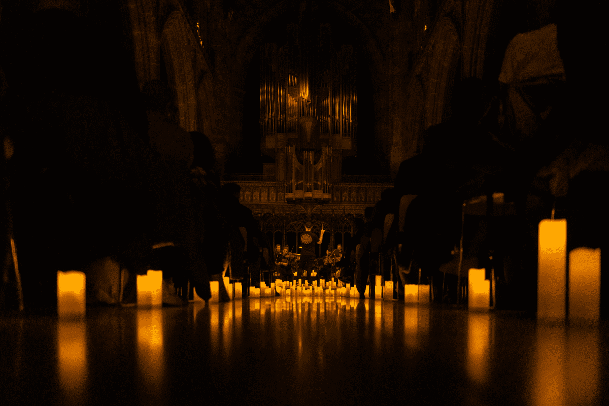Manchester Cathedral illuminated by hundreds of candles