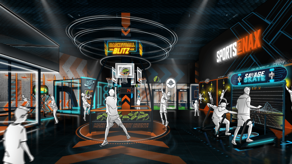 Rendered image of the NERF Action Xperience sports zone
