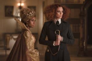 The School for Good and Evil (L-R) Kerry Washington as Professor Dovey, Charlize Theron as Lady Lesso. 