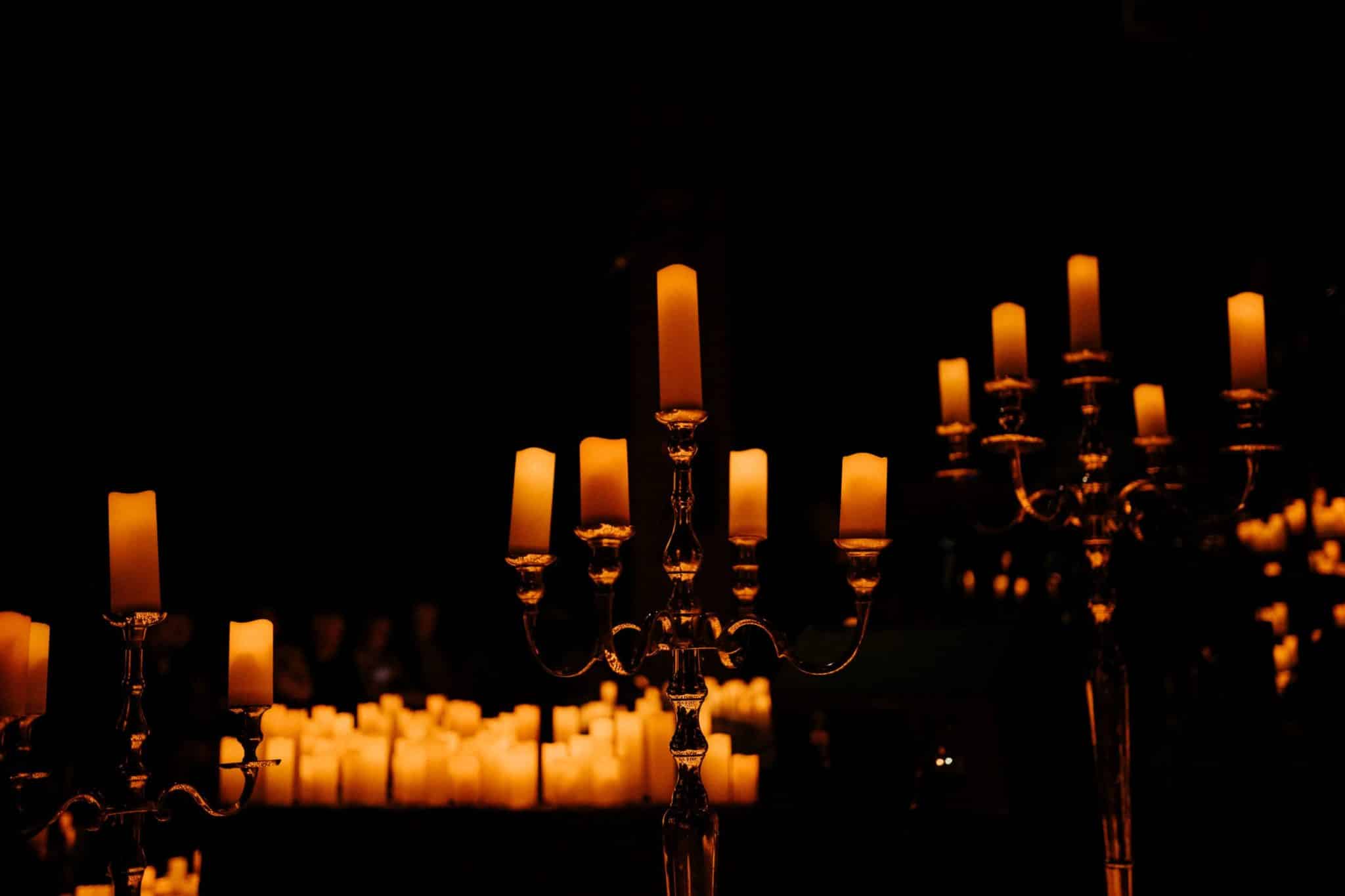 Candles on display inside Manchester Cathedral.