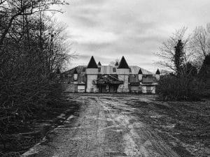 black and white image of Camelot theme park
