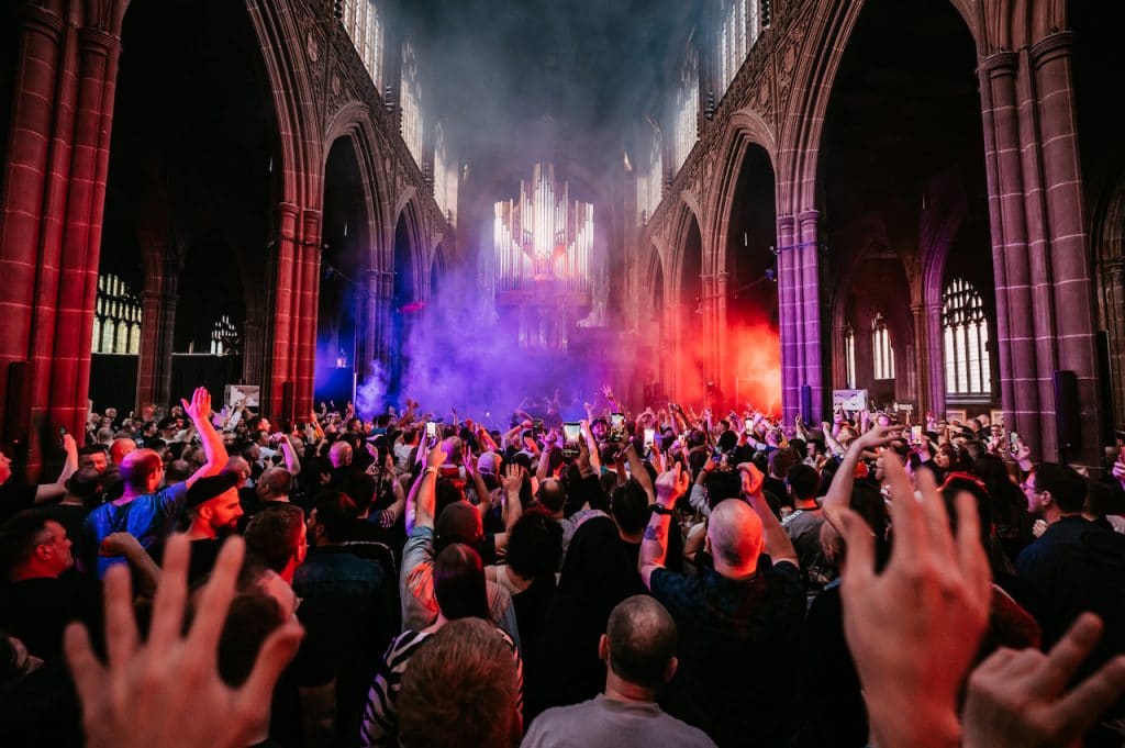 a crowd at the Manchester 360 event at Manchester Cathedral