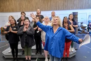  SISTER ACT In Rehearsal. Jennifer Saunders 'Mother Superior' and the Company. Photo Manuel Harlan