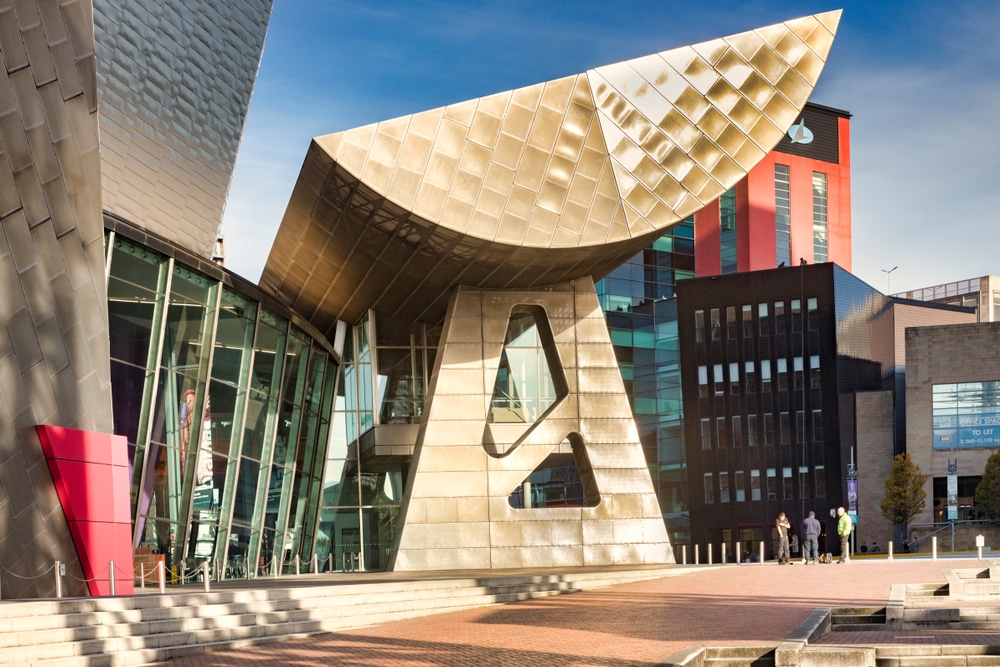 The unique exterior of The Lowry gallery and cultural centre in Manchester, Greater Manchester