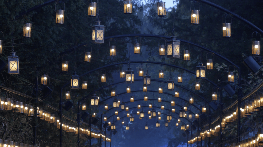 corridor of lanterns at night