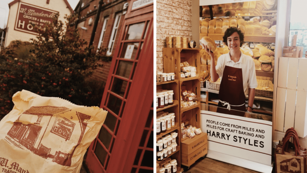 baked-good-in-bag-outside-w-mandeville-bakery-sign-inside-bakery-with-harry-styles-who-previously-worked-there