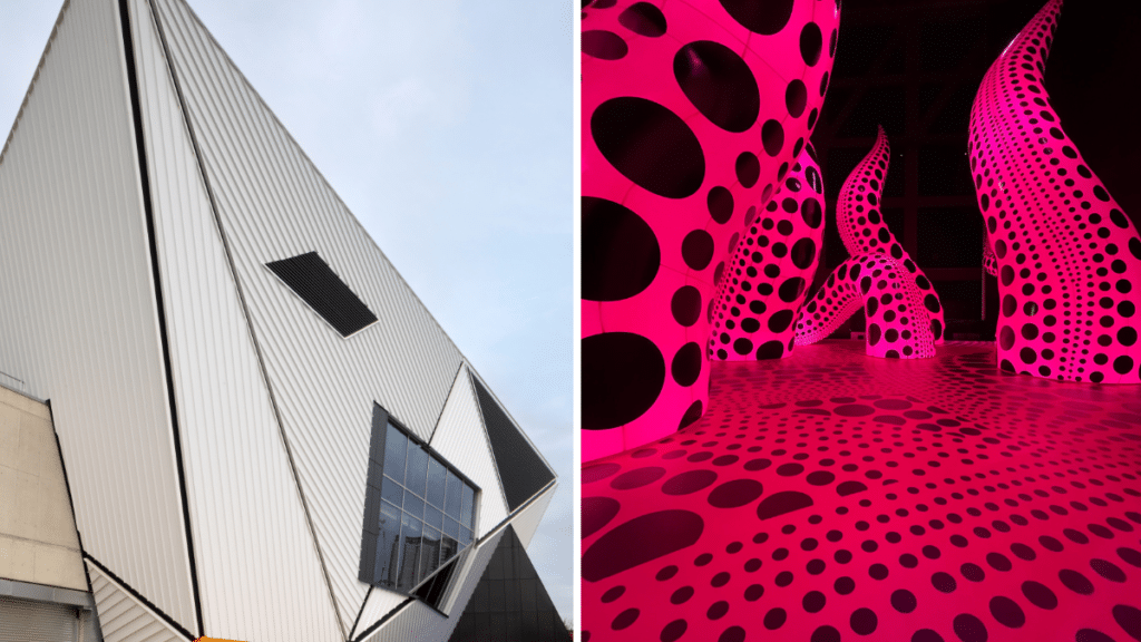 exterior-of-aviva-studios-which-will-host-manchester-international-festival-pink-spotty-inflatable-tentacles-by-yayoi-kusama