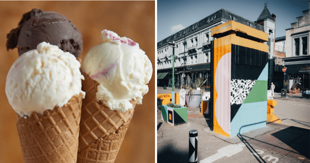 three-assorted-cones-of-mrs-dowsons-ice-cream-and-northern-quarter-stevenson-square-where-sweet!-manchester-will-be-located