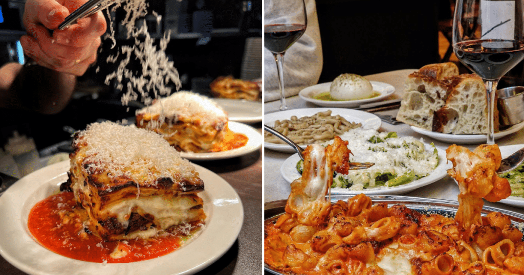 lasagne-being-grated-with-parmesan-pasta-sharer-dish-at-onda-pasta-bar-manchester