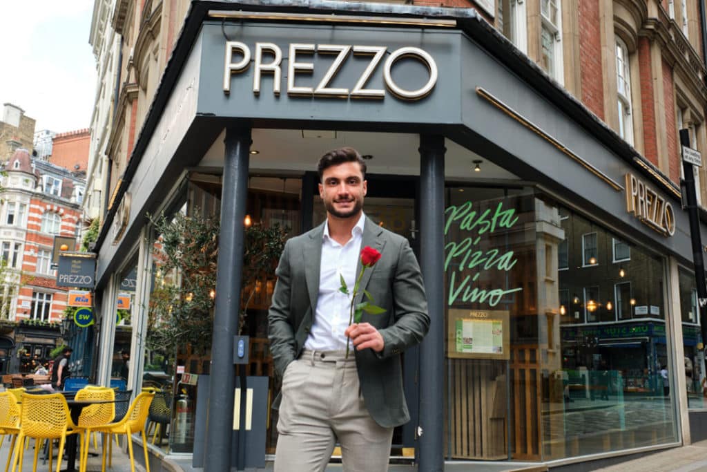davide-with-rose-outside-prezzo-for-spee-dating-event