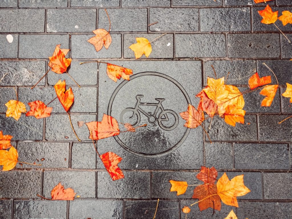 bike-symbol-leaves-wet-ground-manchester