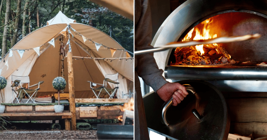 bell-tent-dearden-wood-flags-glamping-camping-pizza-oven