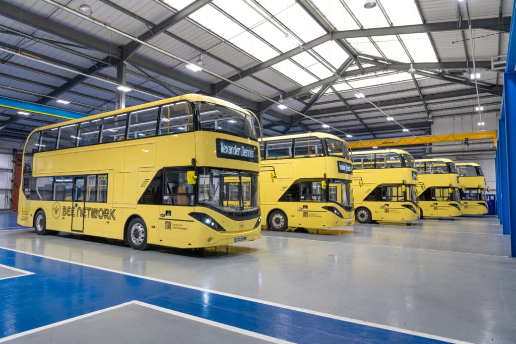 Some of the Bee Network's new fleet of zero-emission electric buses