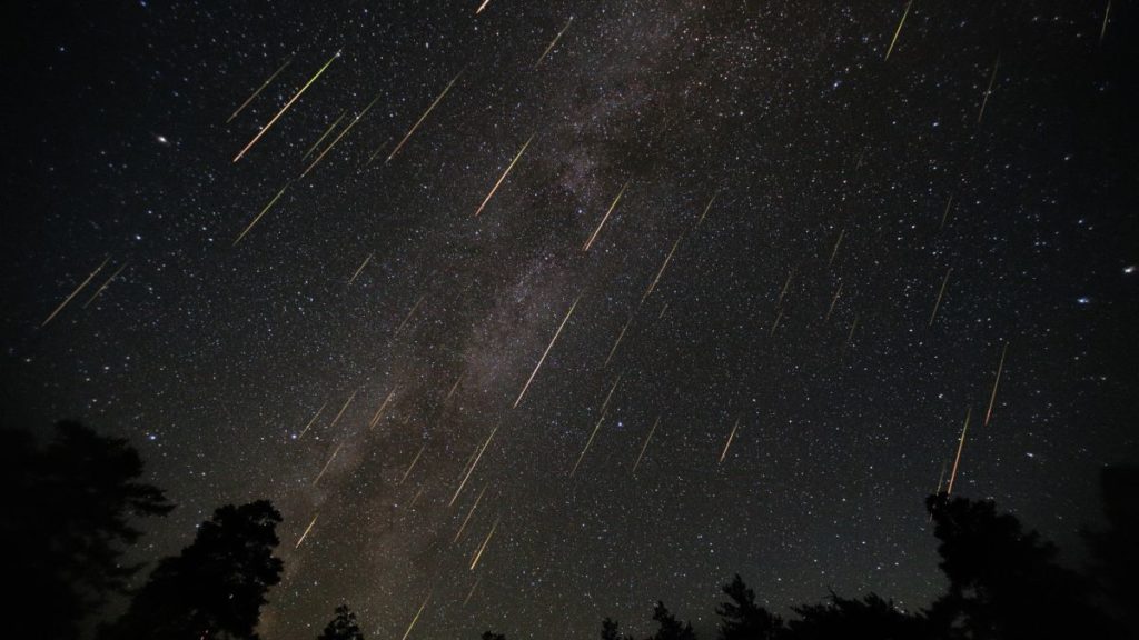 A meteor shower in the sky